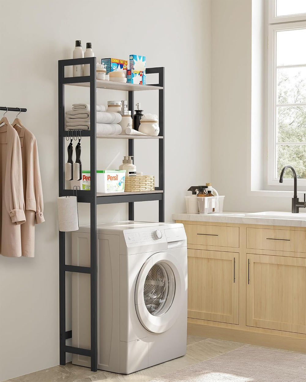 SONGMICS 3-Tier Bamboo Over The Toilet Storage, Adjustable Shelf, 66.9'&#...