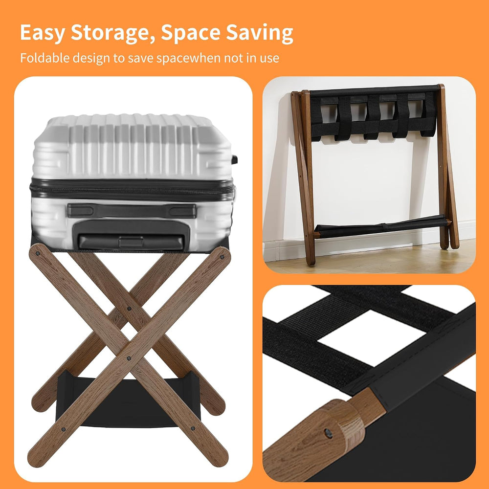 Heybly Luggage Rack, Folding Suitcase Stand with Storage Shelf HLR010WB1