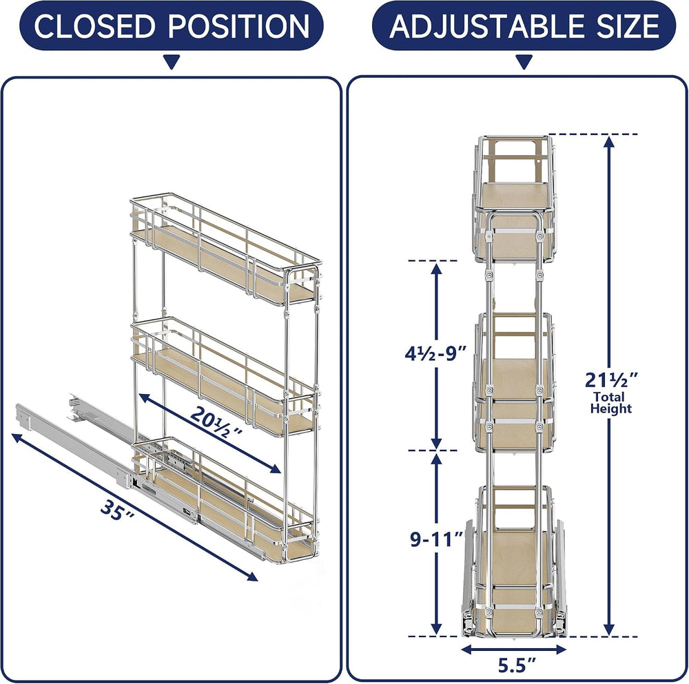 5" W x 20.5" D 3-Tier Pull Out Spice Rack Organizer for 6" Cab...