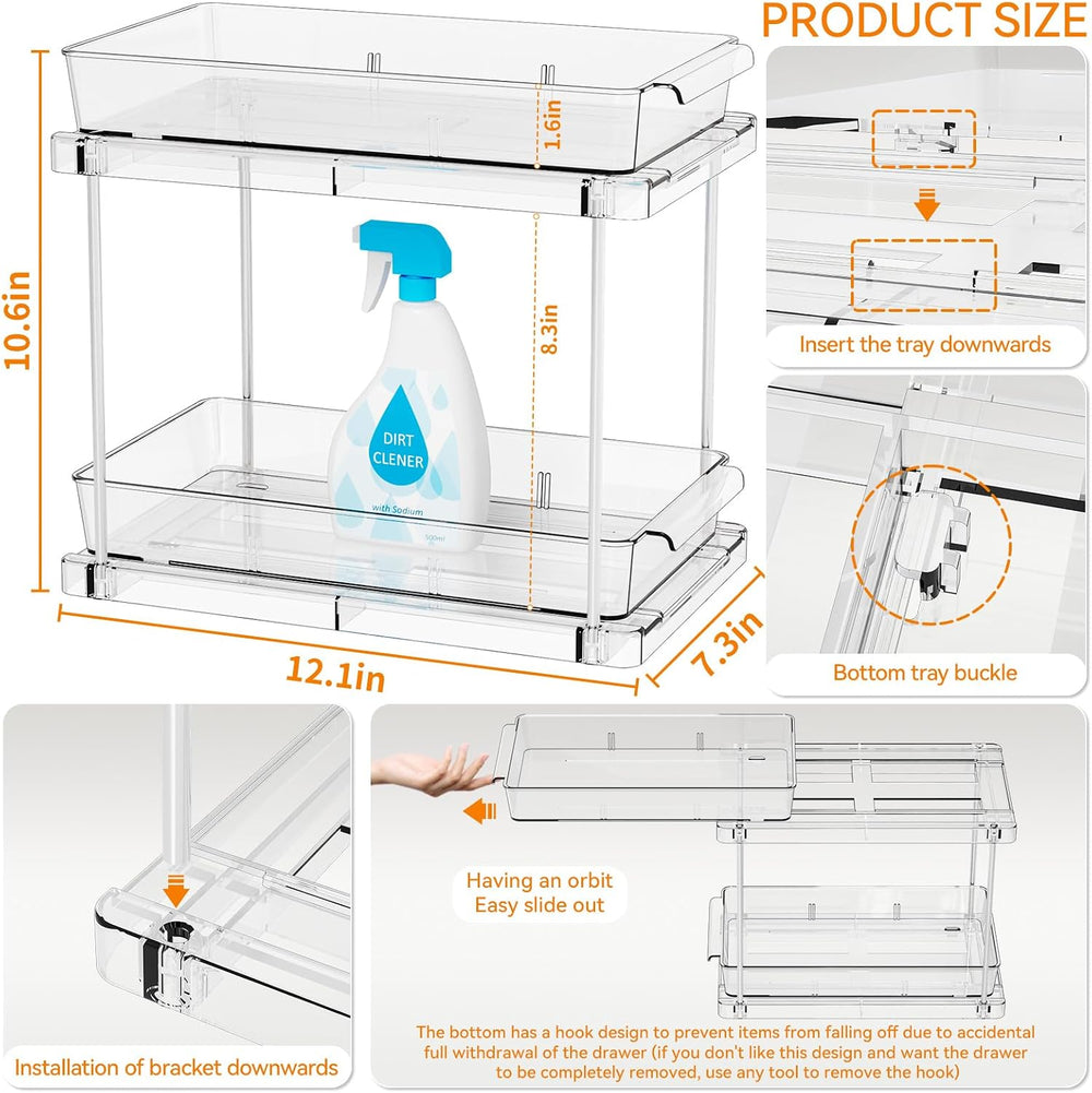 Yieach 4 Pack Under Sink Organizers and Storage,Clear Acrylic Bathroom Organi...