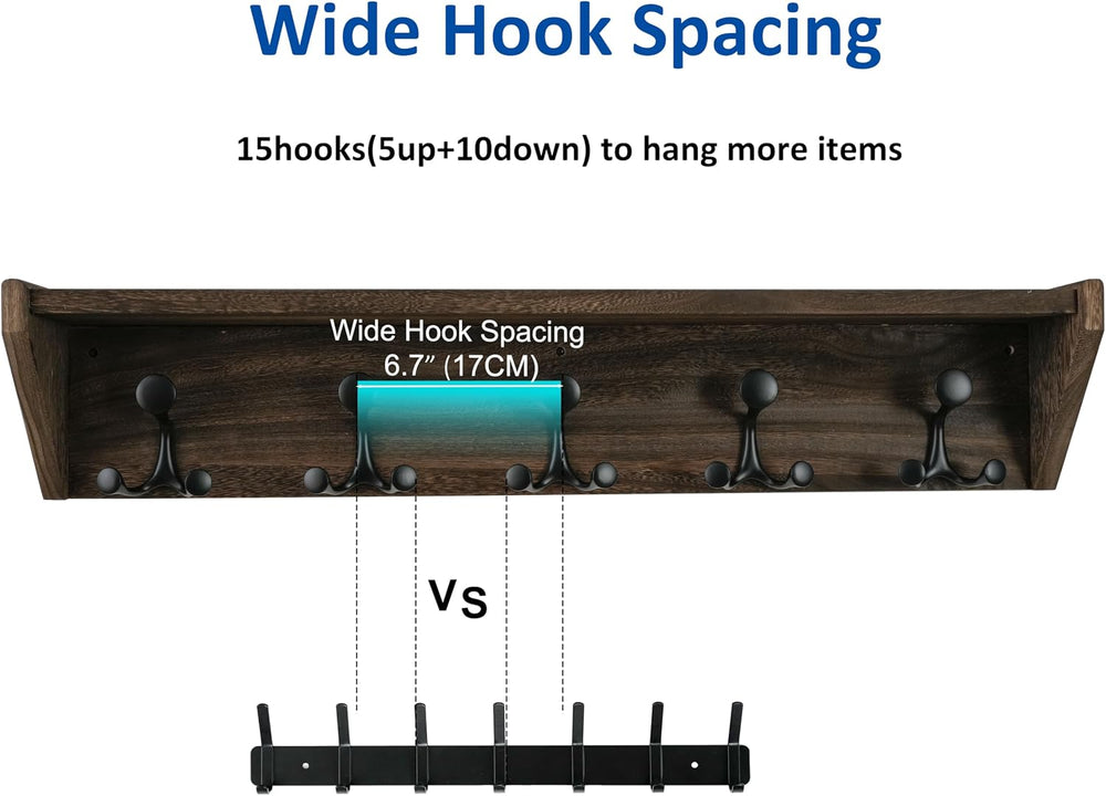 WEBI Wall Shelf with Hooks Underneath,35" Long Wall Mounted Coat Rack wi...