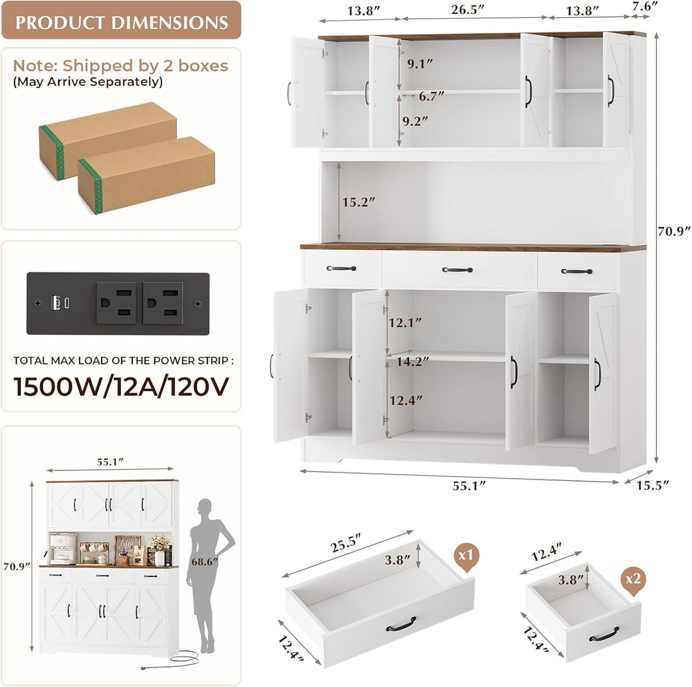 71"H Kitchen Pantry Storage Cabinet, 55" W Kitchen Hutch Cabinet