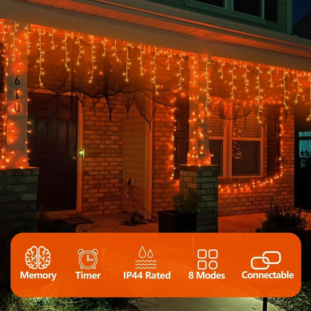 QITONG Orange Lights for Halloween, 33ft 400 LED Icicle Lights for Outside Pl...