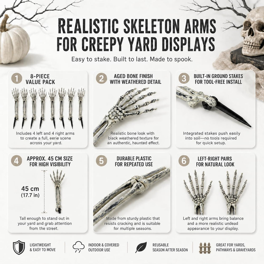 Halloween Decorations Outdoor, 8 Pcs Skeleton Arms Yard Stakes,17.7in