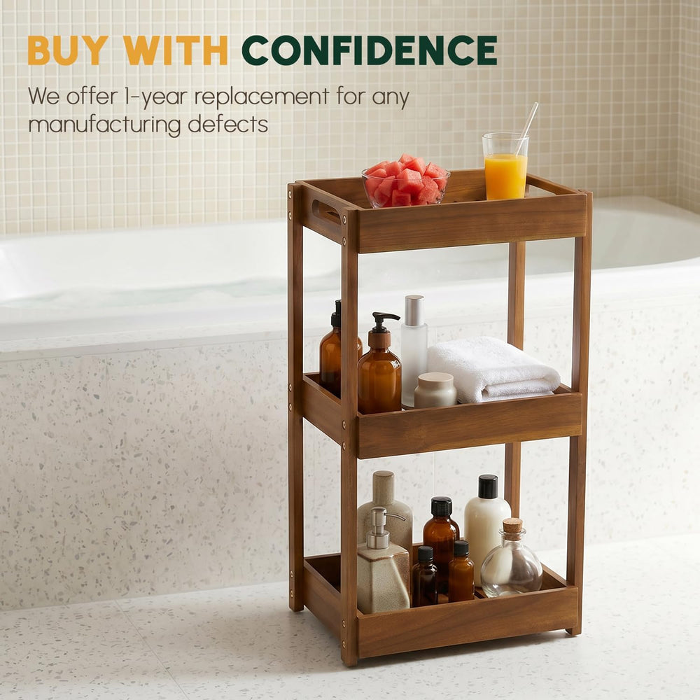 3-Tier Corner Standing Acacia Wood Shower Caddy Organizer