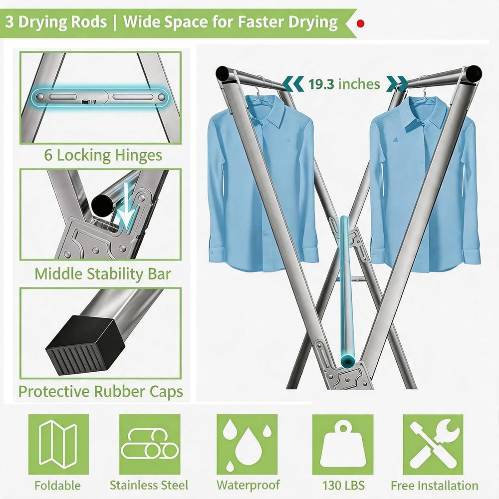 Foldable Clothes Drying Rack, Stainless Steel Laundry Drying Rack