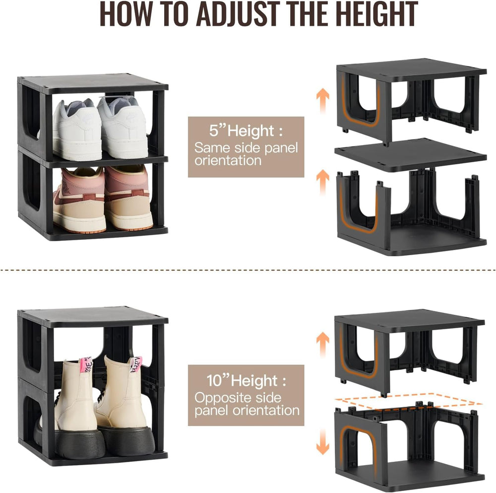 TRZZ 10-Tier Shoe Rack, Narrow Stackable Organizer, Black