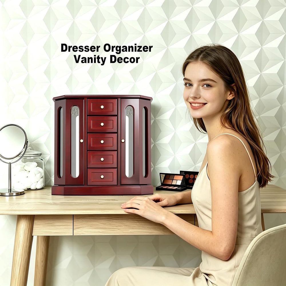 RR ROUND RICH DESIGN Vintage Jewelry Armoire with Mirror Brown