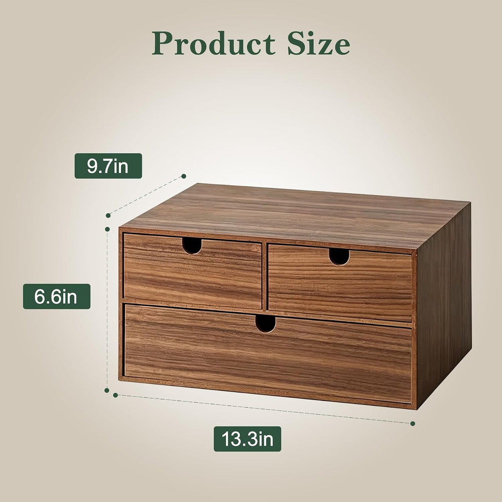 2-Tier Wooden Desk Organizer with 3 Drawers, Walnut Finish