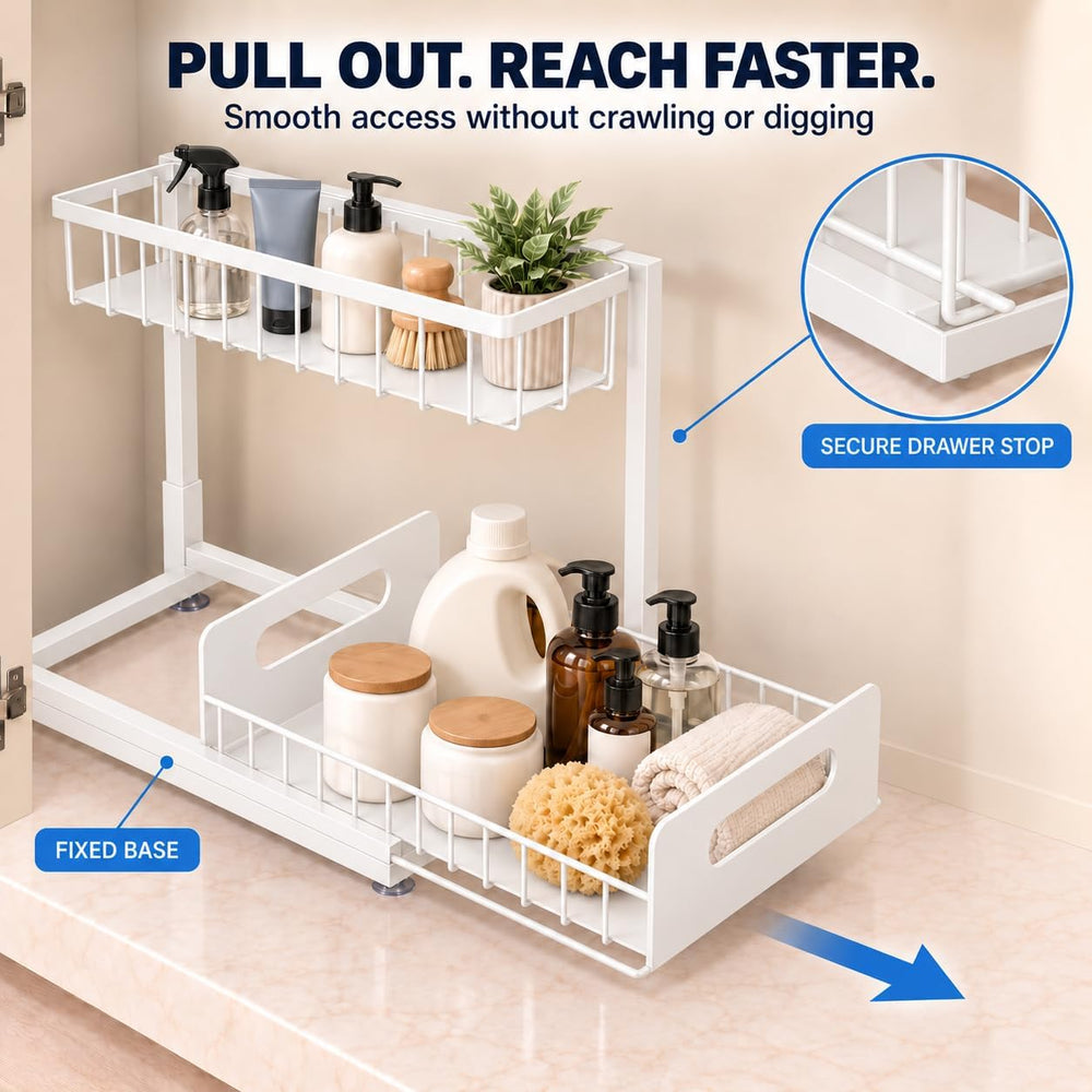 Under Sink Organizer, 2-Tier Pull-Out Metal Drawer, 2 Pack