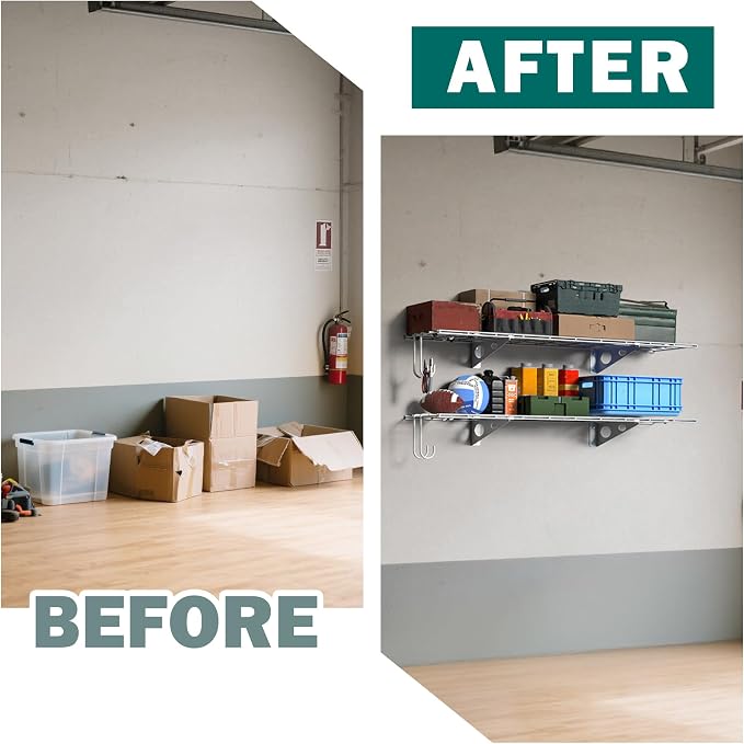 EVERHANGER Garage Wall Shelves, 12 X 48 Inch Wall Mounted Storage Shelves