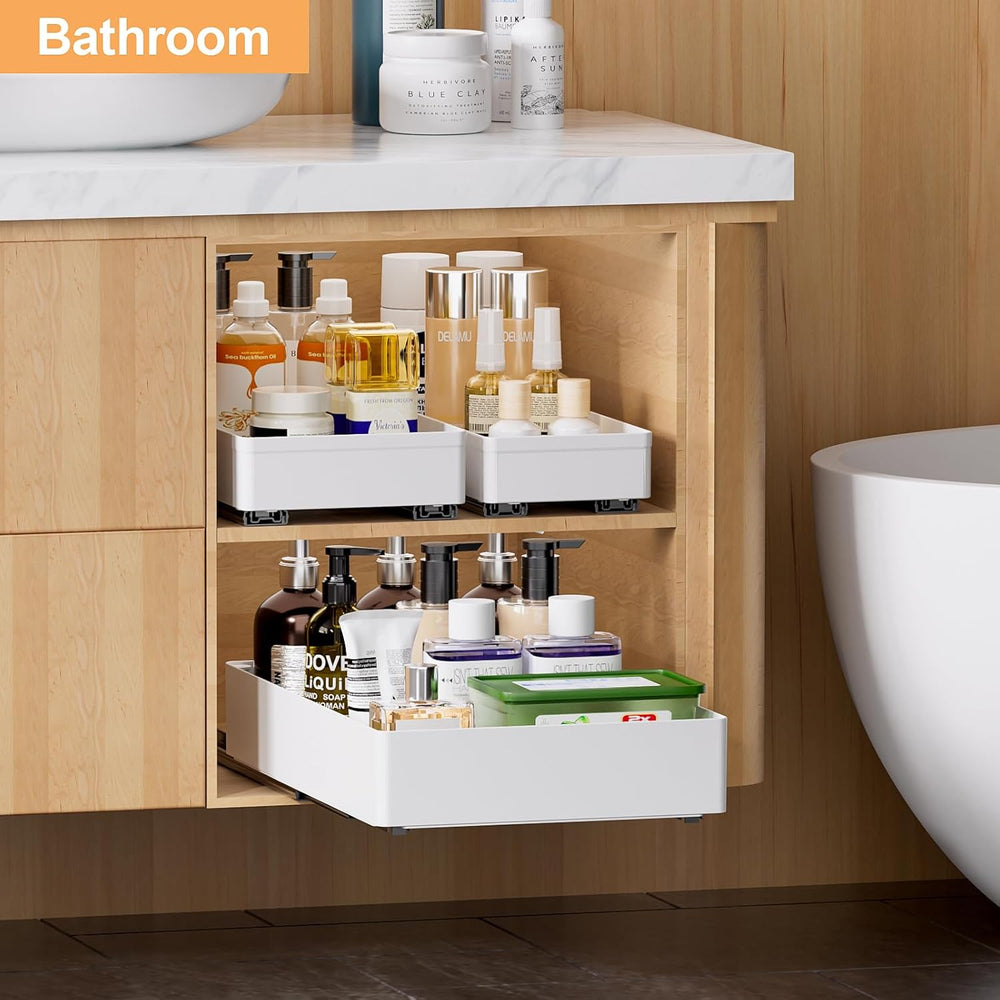 Delamu 3 Pack Pull Out Cabinet Organizer, 15.7"Deep Pull Out Drawers for...