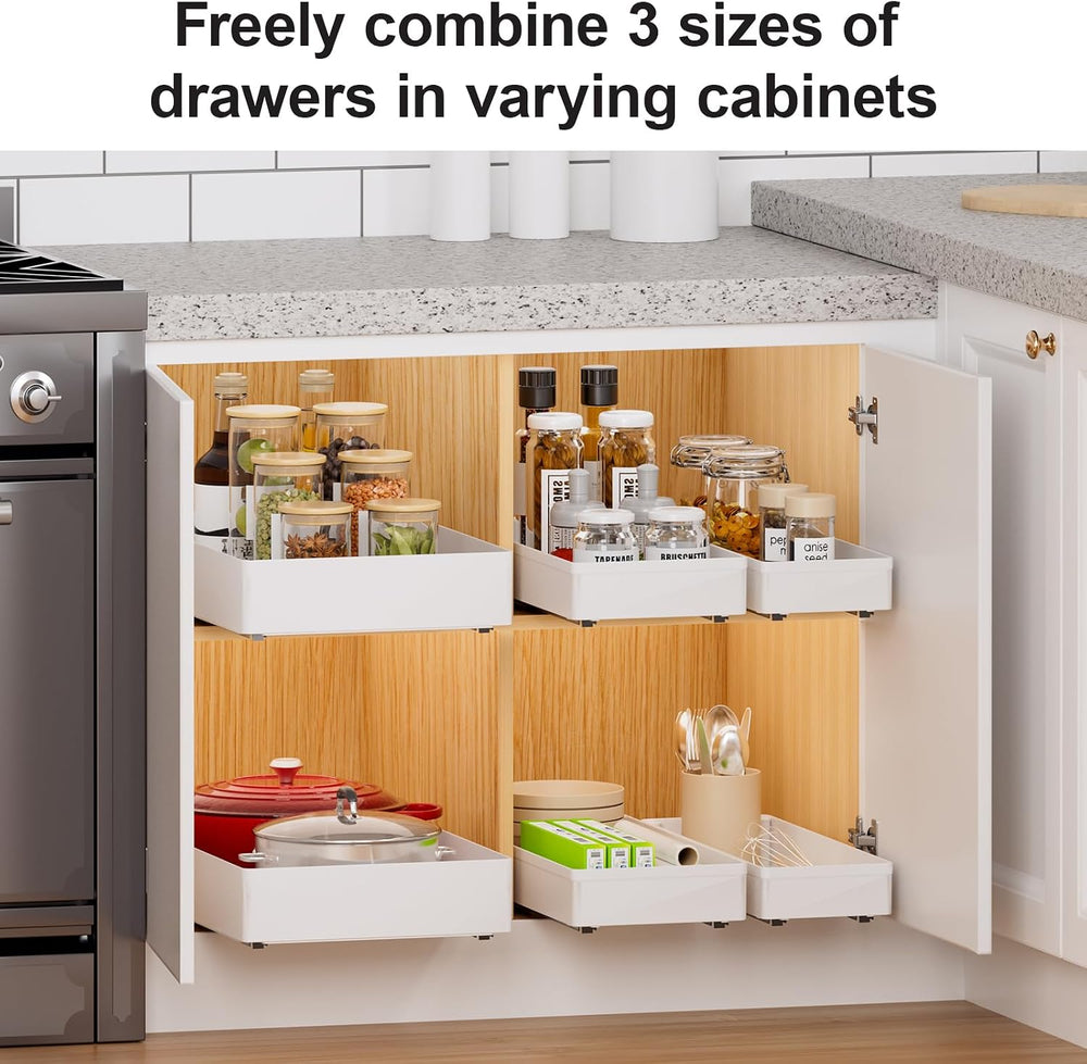 Delamu 3 Pack Pull Out Cabinet Organizer, 15.7"Deep Pull Out Drawers for...