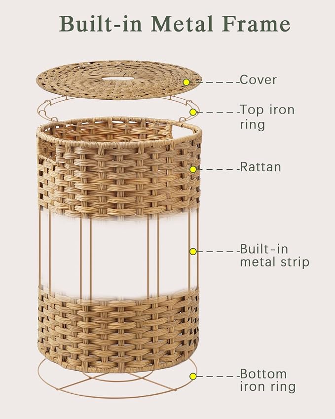 Laundry Basket with Lid Round Rattan Laundry Hamper with Lid and Handles 29.1