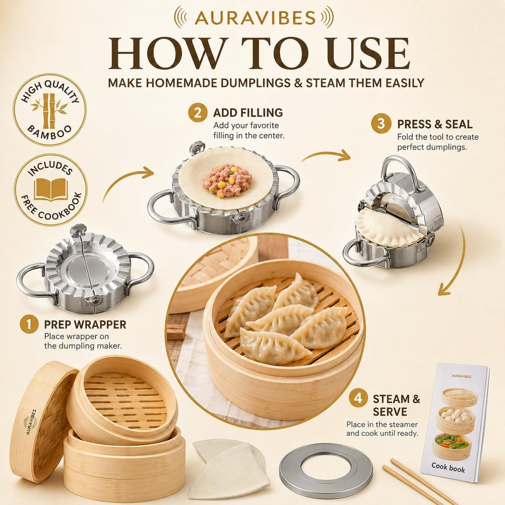Bamboo Steamer Basket 10 Inch 2 Tier