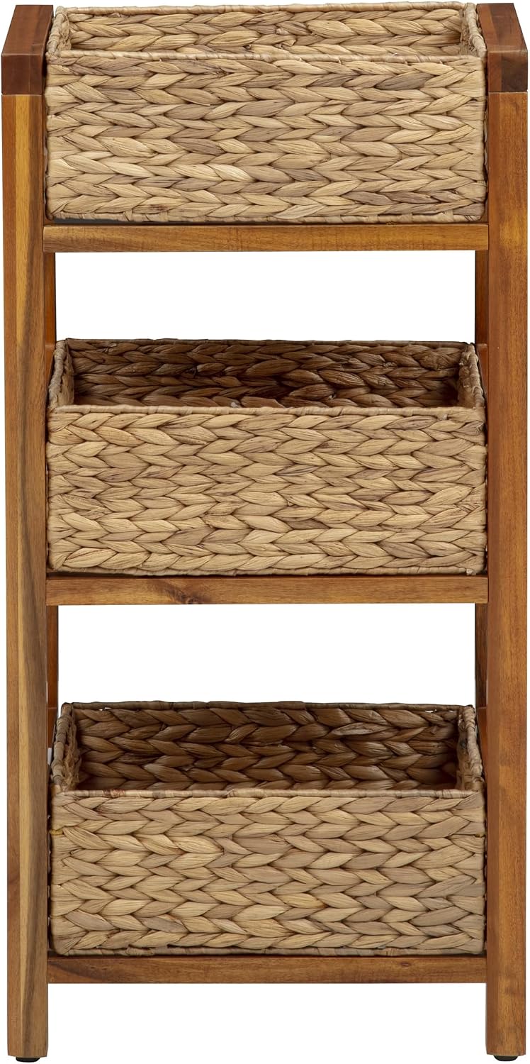 eHemco 3 Tier Hardwood Frame Grocery Storage Organizer Rack, Light Oak