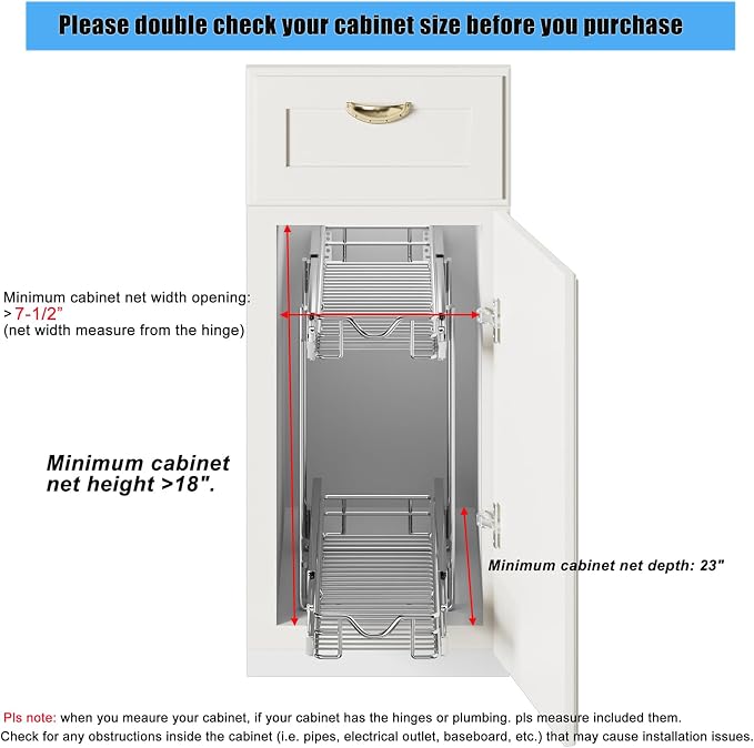 DINDON Pull Out Cabinet Organizer, Cabinet Pull Out Shelves, 2 Tier Pull Out