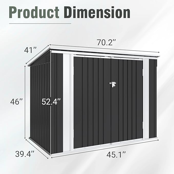 Greesum 5.8x3.3 FT Outdoor Storage Shed Metal Garbage Shed
