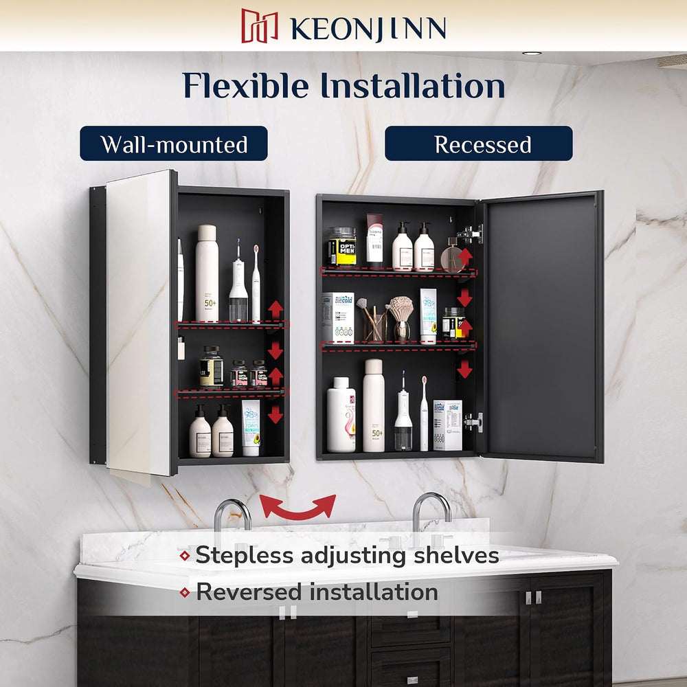 Keonjinn 60" x 32" Black Medicine Cabinet Mirror, Freely Adjustable...