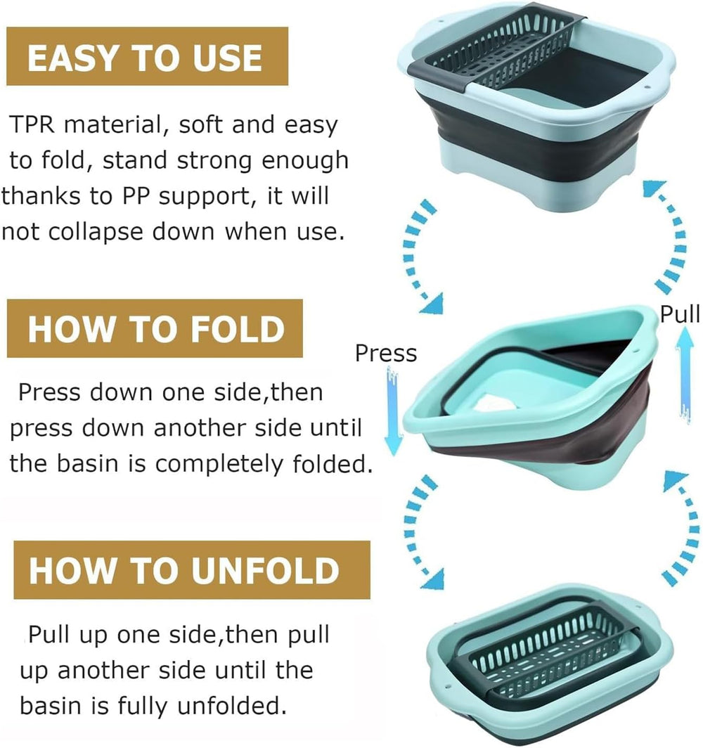 2.98 Gallon (11.28L) Collapsible Dish Basin with Drain Plug, Outdoor Multiuse...