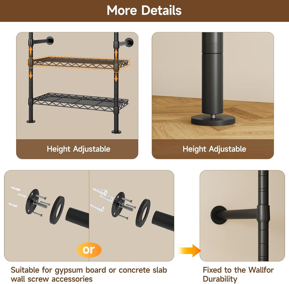 ONBRILL L4 Wall Mounted Heavy Duty Corner Industrial Pipe Clothing Rack
