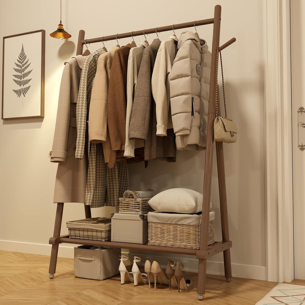 Muwuele Solid Wood Clothing Rack, Rolling Clothes Rack for Hanging Clothes, G...