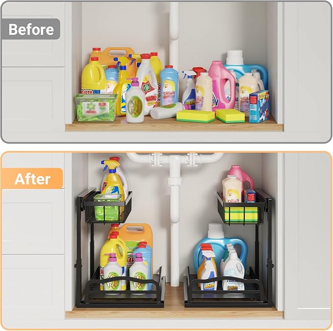 AceMining Under Sink Organizer, 2 Pack Pull-Out Under Cabinet Organizer