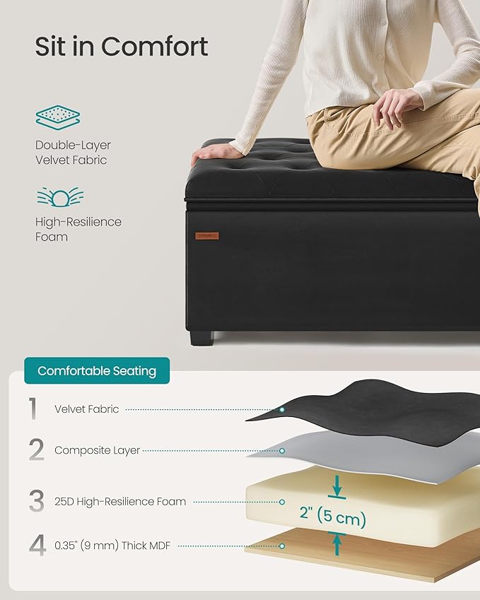 SONGMICS Velvet Storage Ottoman Bench, Foot Rest