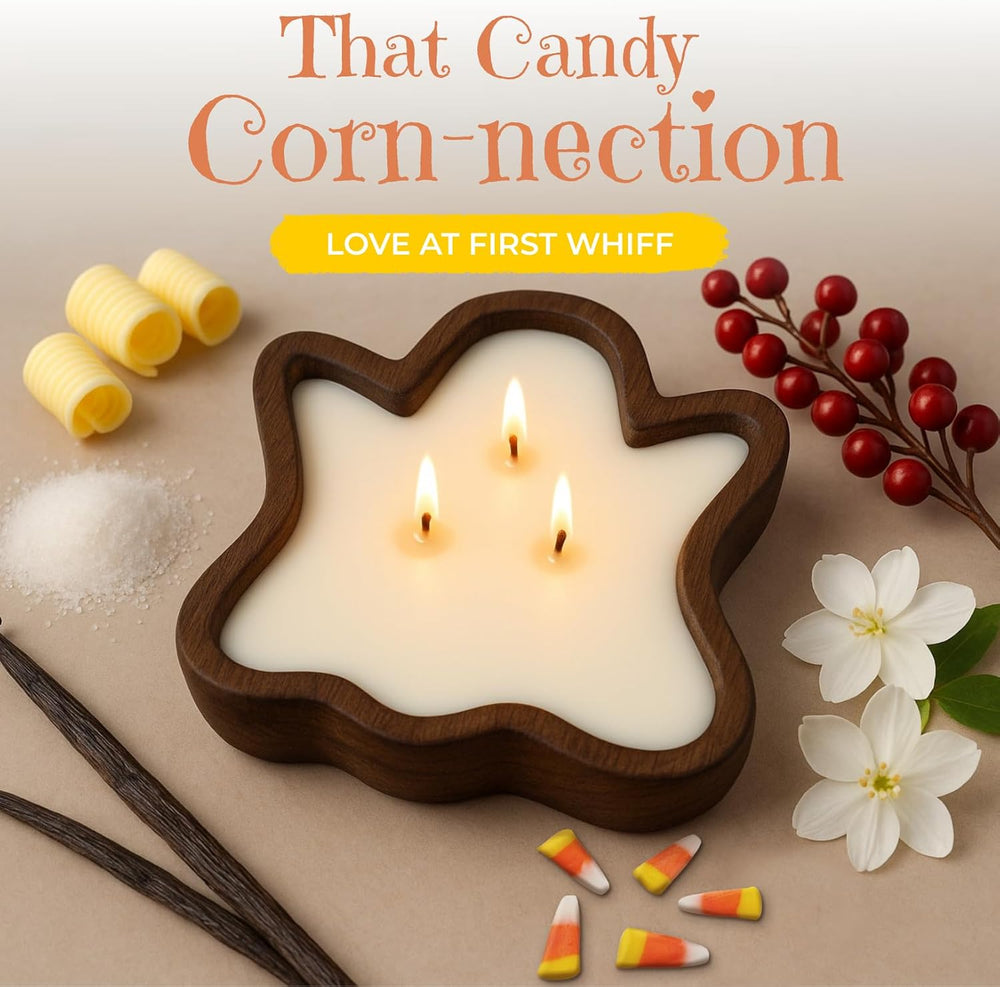 Dough Bowl Candle Co. Ghost Candles - 7x7x2in Halloween Candles, Wooden Fall ...