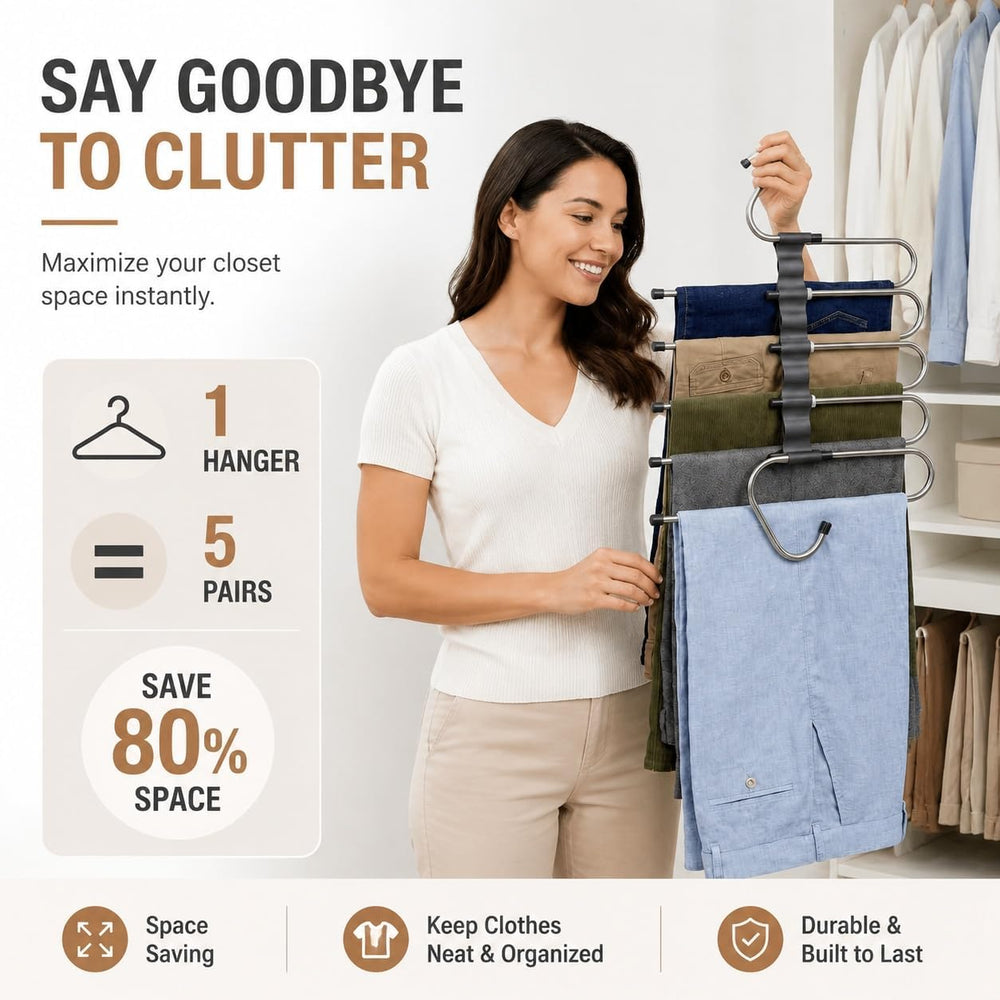 Space-Saving Pants Hangers, 5-Tier, 20 Clips, 4 Pack