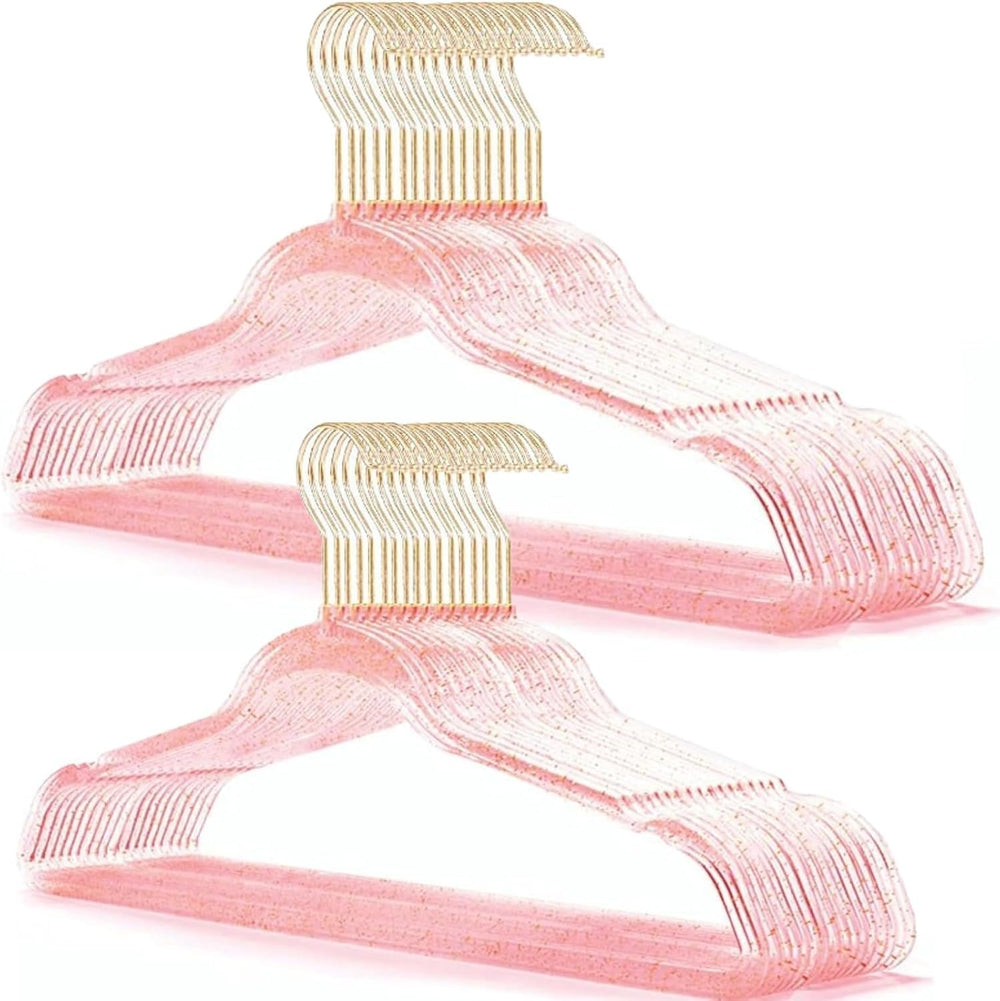 Pink Clothes Hangers 16", 40 Pack Plastic Clear Coat Hanger for Adult Cl...
