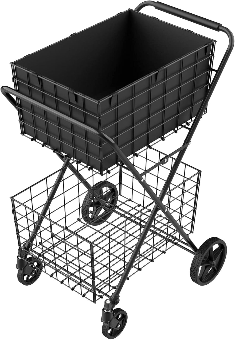 𝐍𝐄𝐖 2-Tier Large Collapsible Grocery Cart On Wheels 400lbs Shopping Cart