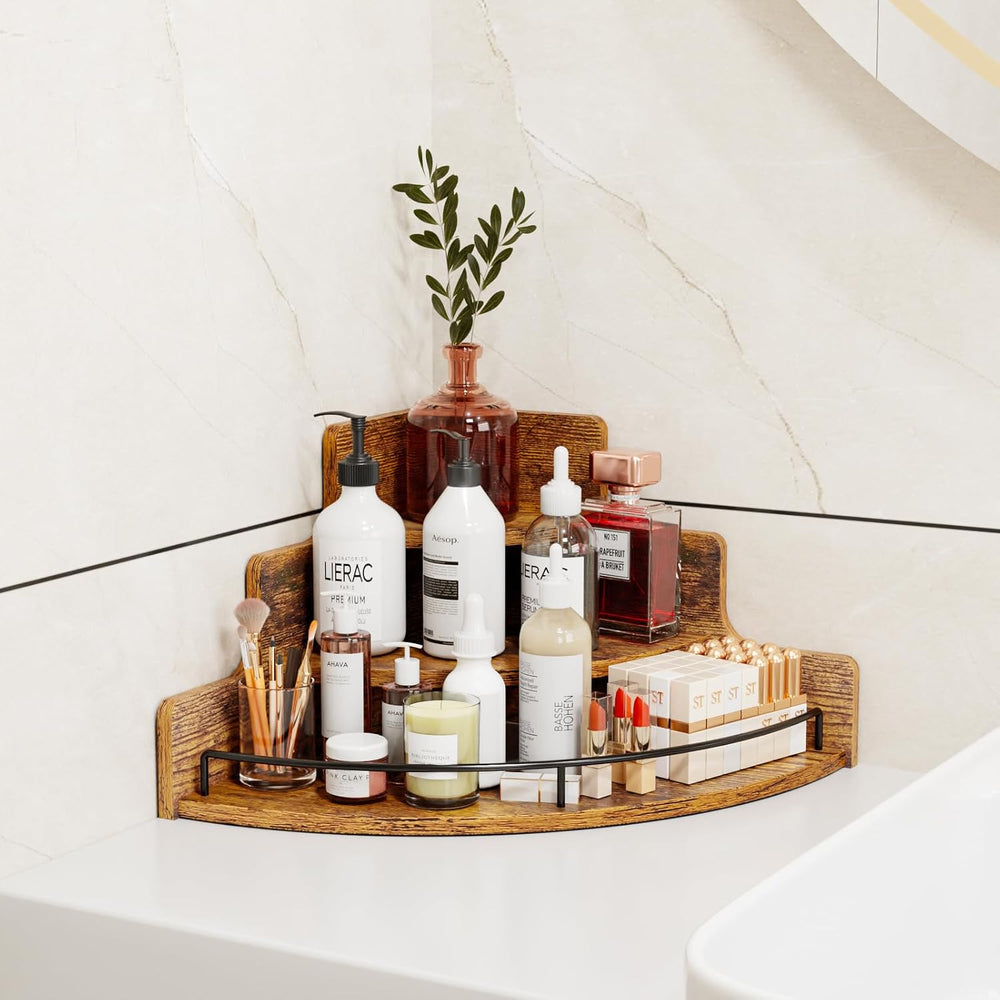 KLM Liquor Bottle Display Corner Shelf, Brown