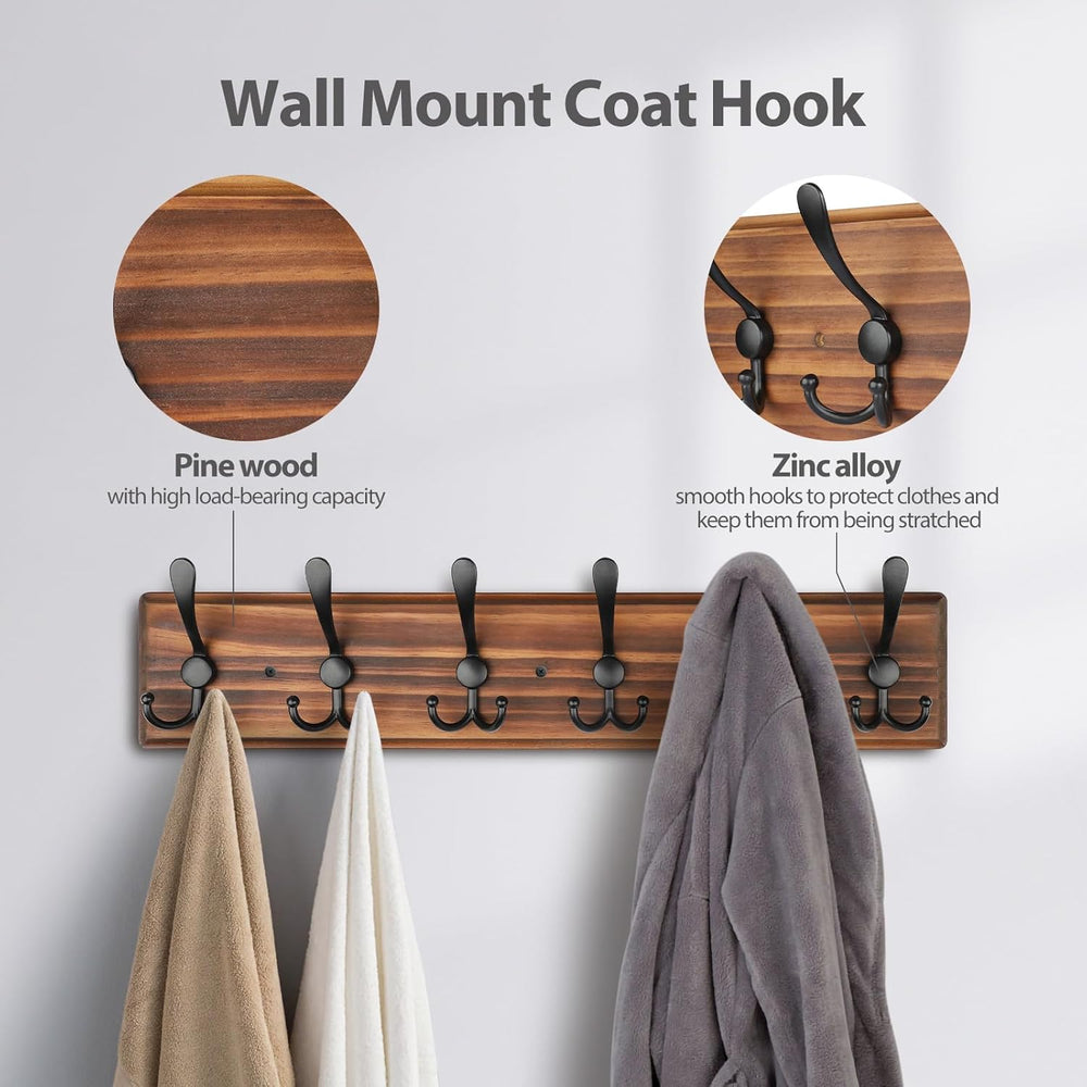 Coat Rack Wall Mount, Wooden Heavy Duty Coat Rack for Wall,6 Triple Coat Hang...