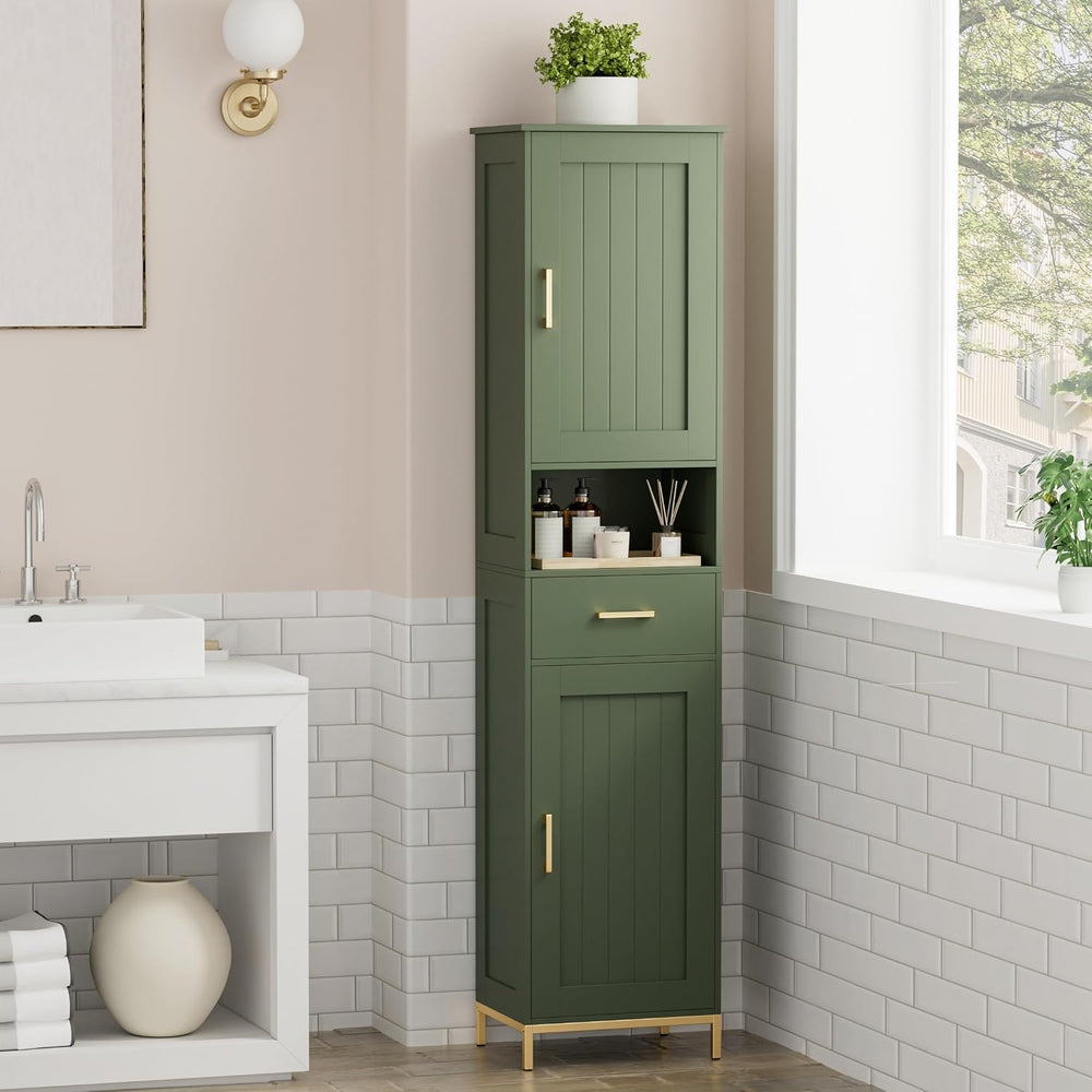 67" H Bathroom Storage Cabinet, Tall Bathroom Cabinet, Green