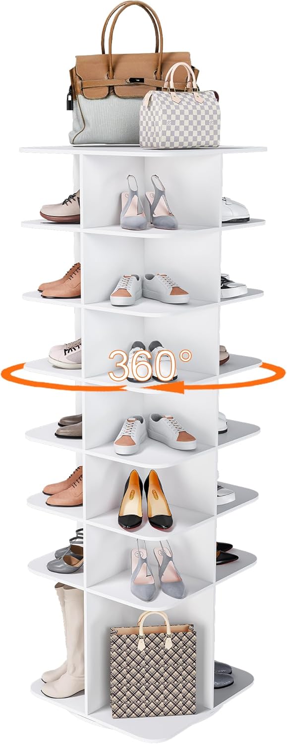 Runboll 7-Tier Rotating Shoe Rack Tower Spinning Shoe Display Lazy Susan Towe...