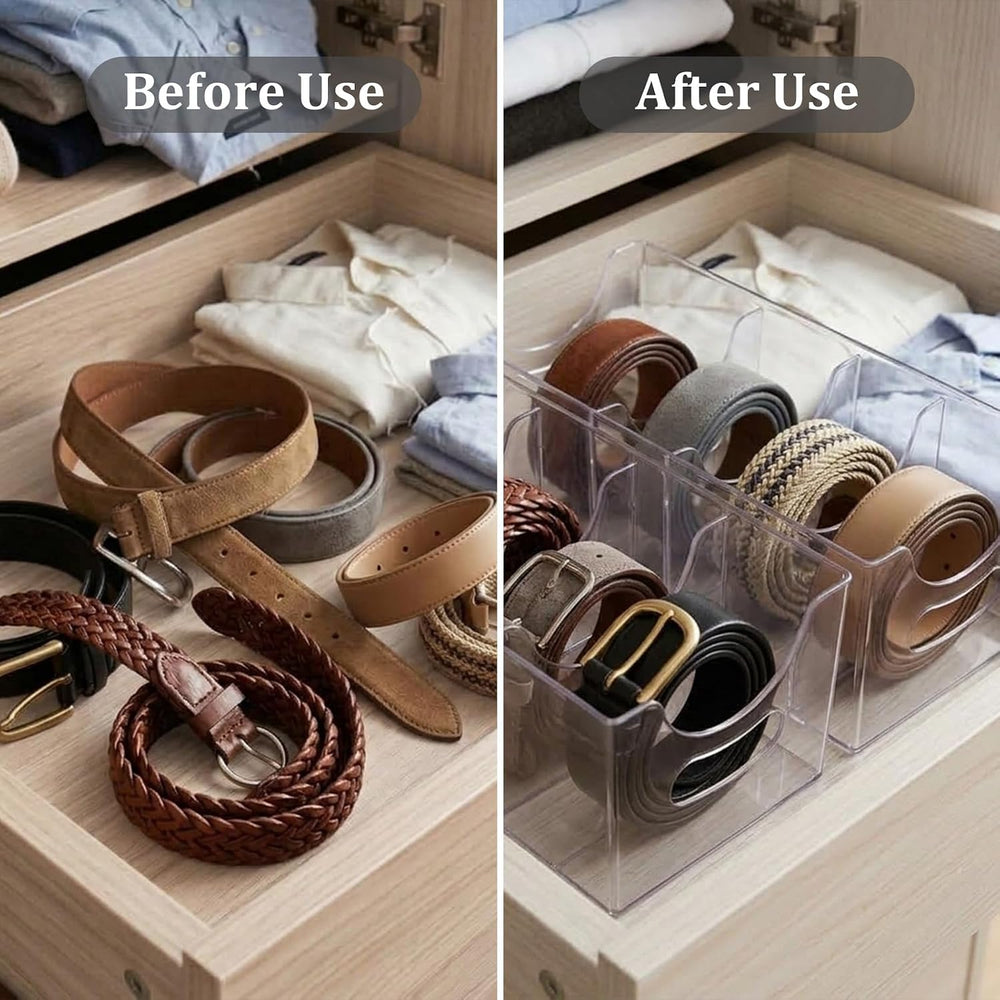 2 Pack Belt Organizer for Closet, 5 Compartments, Removable Dividers