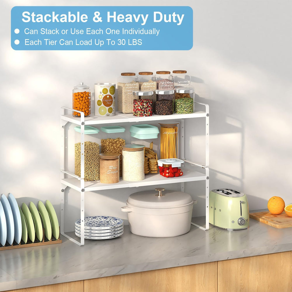 Set of 2 Expandable Cabinet Shelf Organizer, Stackable Kitchen Countertop She...