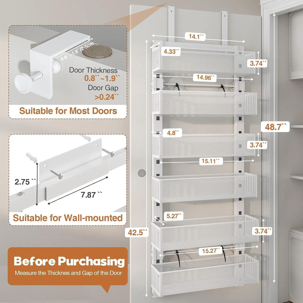 Over The Door Organizer, 6-Tier Heavy-Duty Metal Mesh Rack, Adjustable Large ...