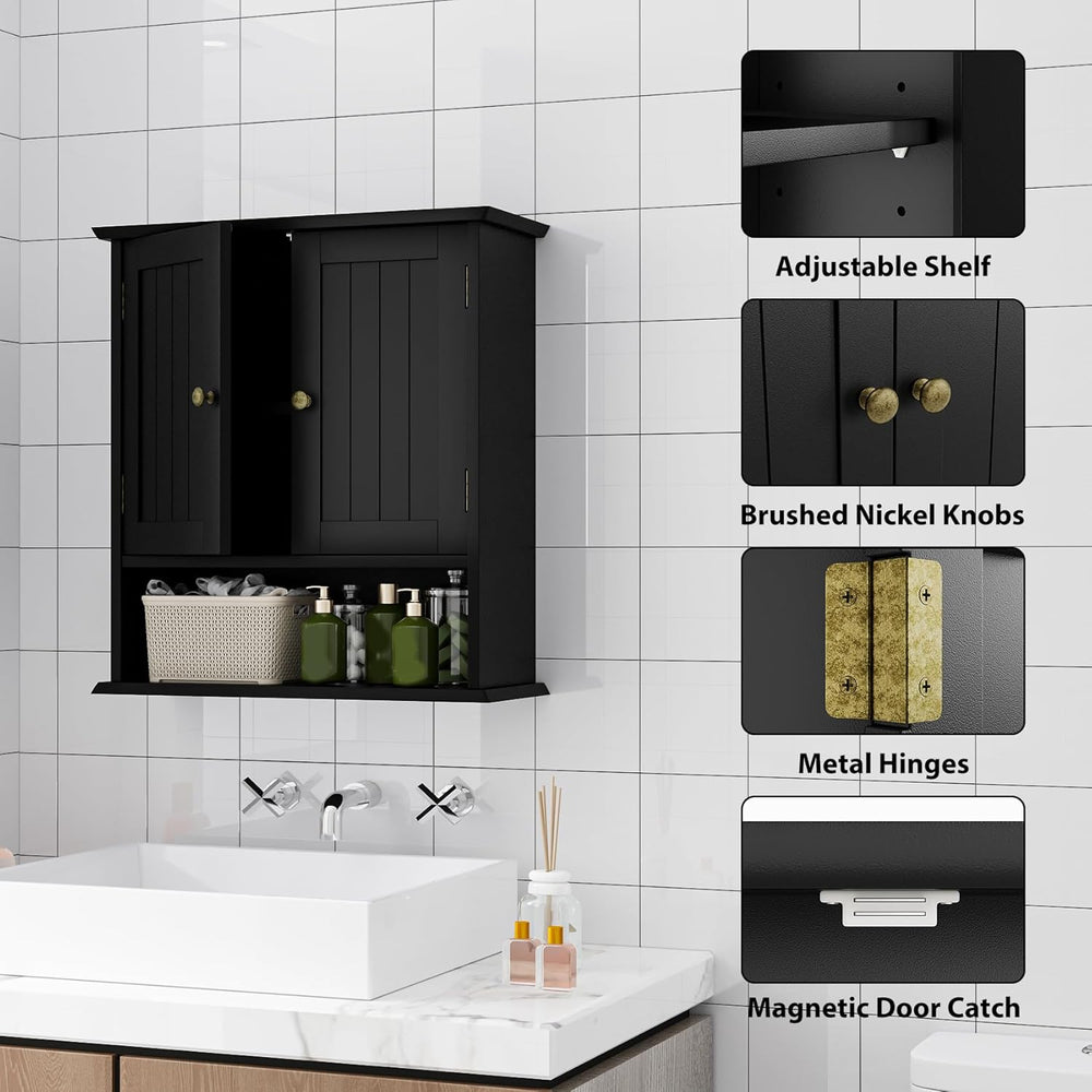 Bathroom Wall Cabinet, Bathroom Cabinet Wall Mount with 2 Doors and Open Shel...