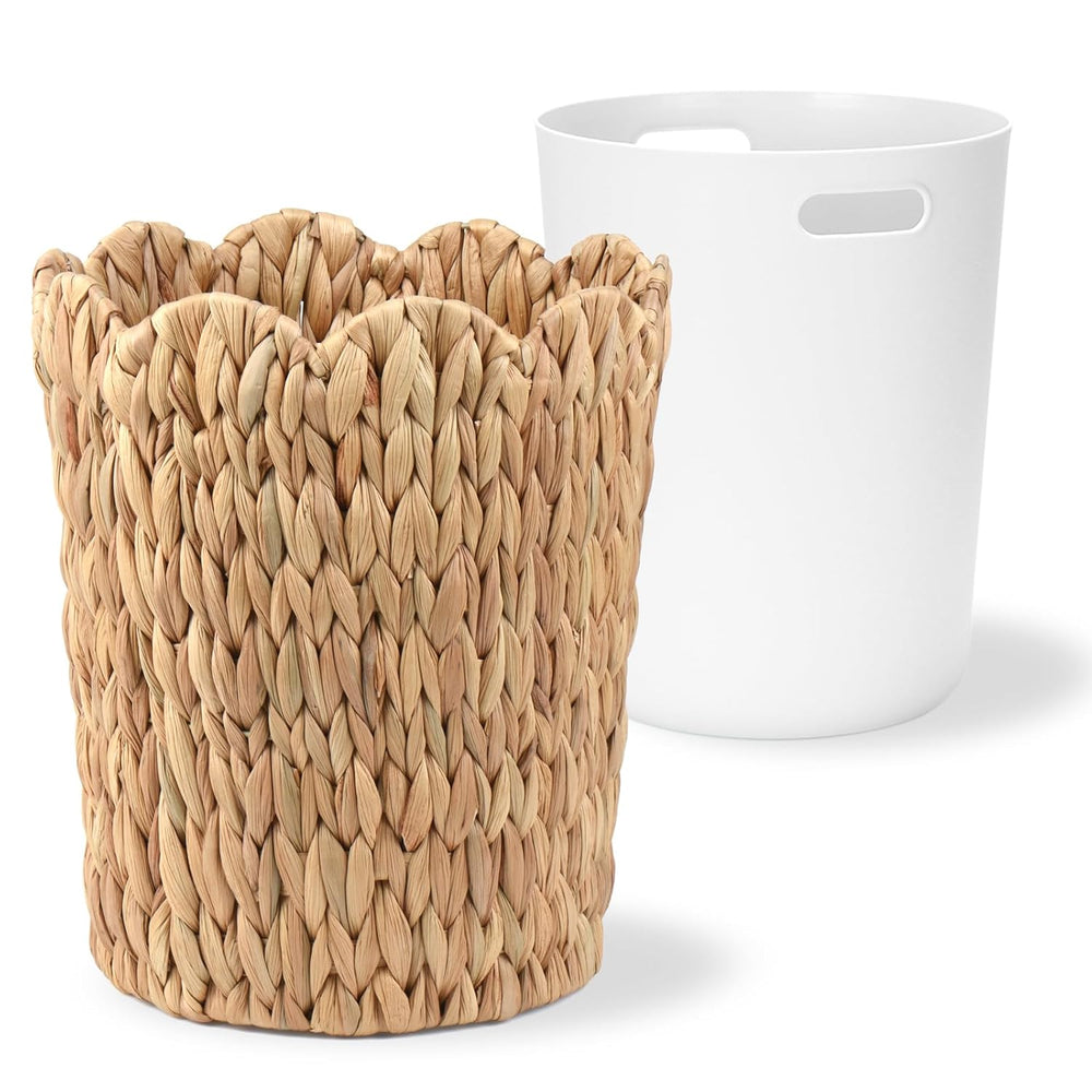 2.6 Gallon Scalloped Edge Wicker Waste Basket with Removable Plastic Liner, H...
