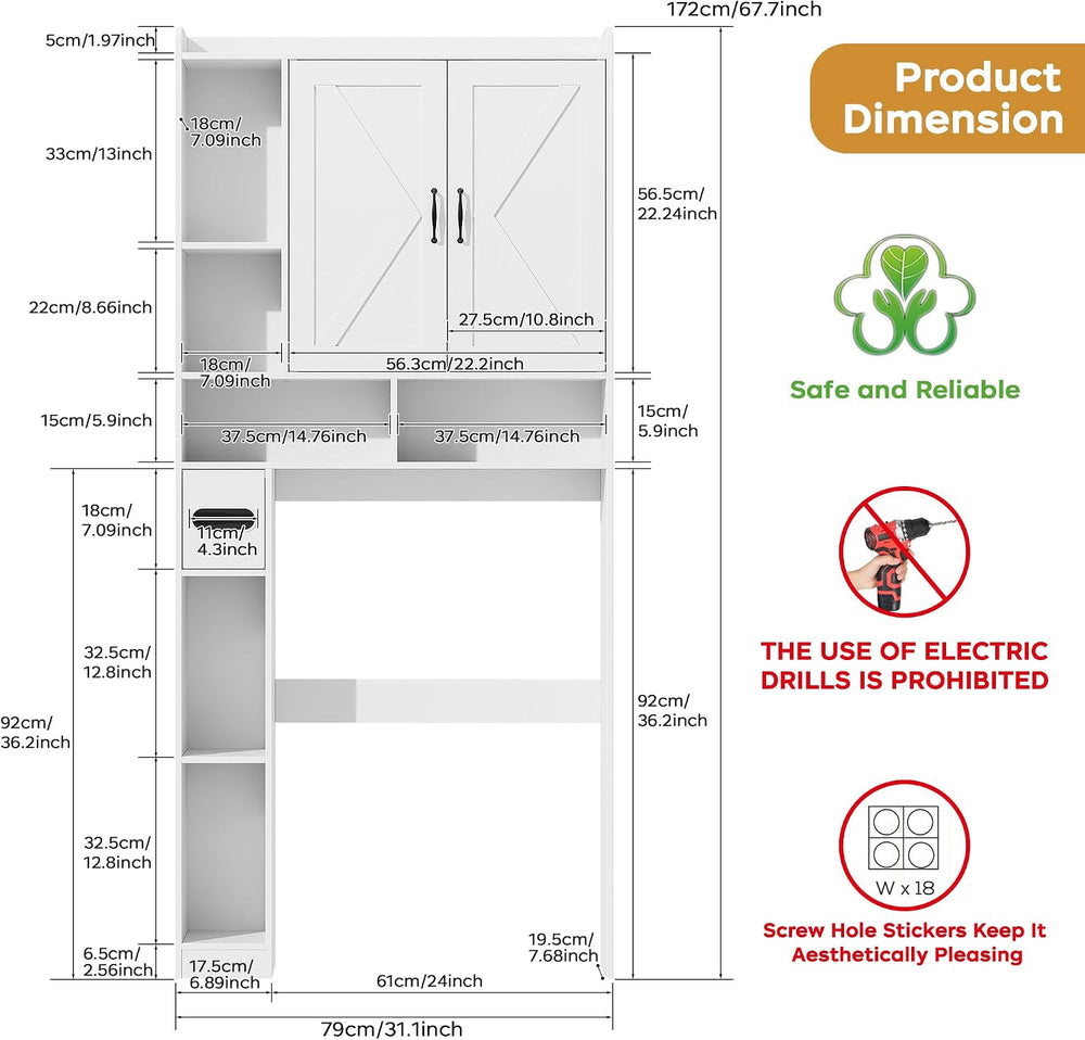Over the Toilet Storage Cabinet, 31”W Bathroom Organizer