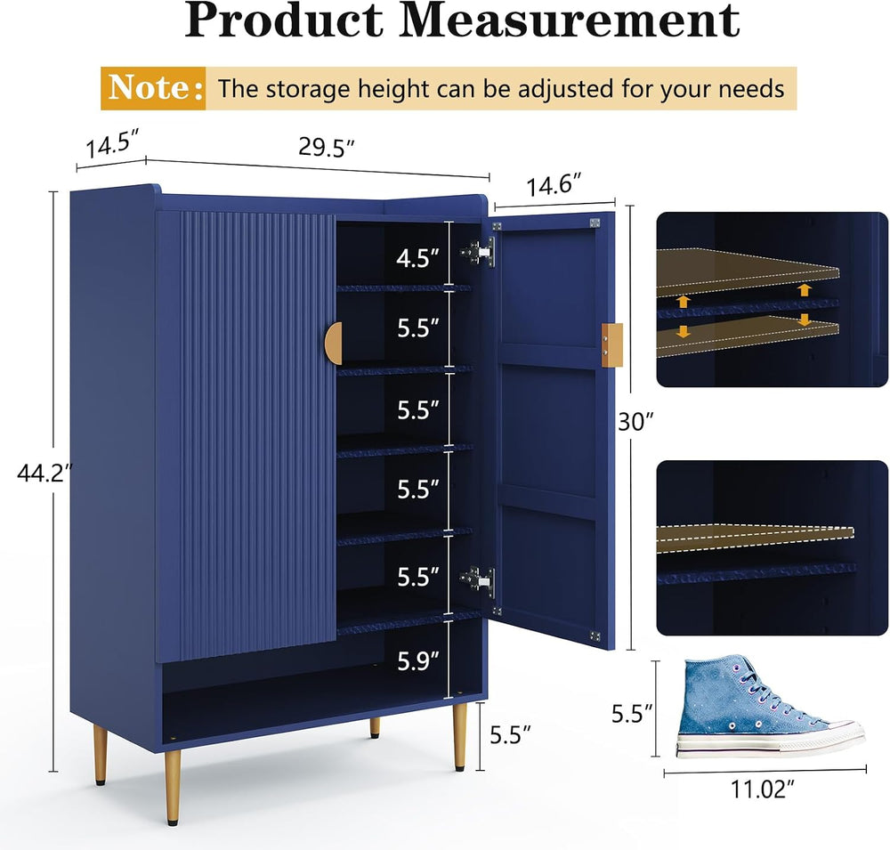 HLR Modern Shoe Cabinet for Entryway, 24 Pairs Shoe Storage Cabinet, Blue