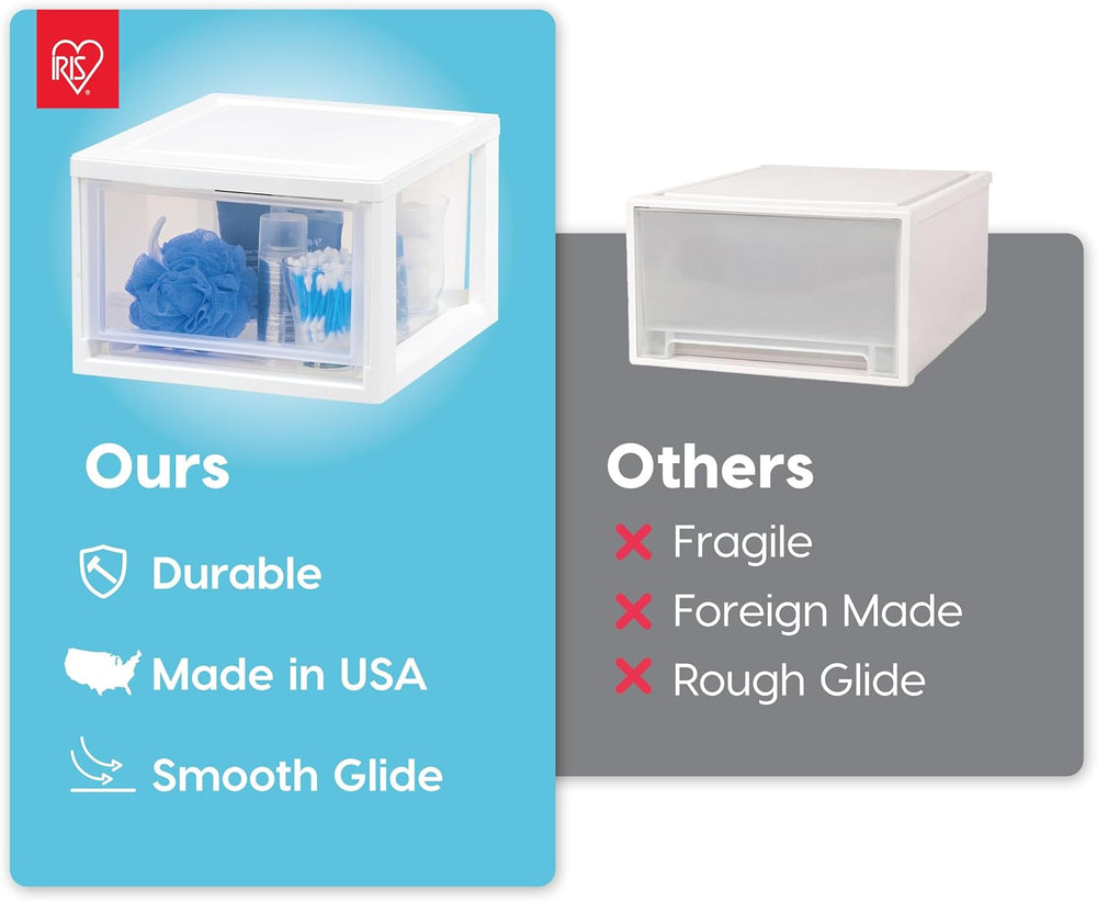 IRIS USA 4-Pack, 6 Qt. Small Stacking Drawer Storage Organizer, White