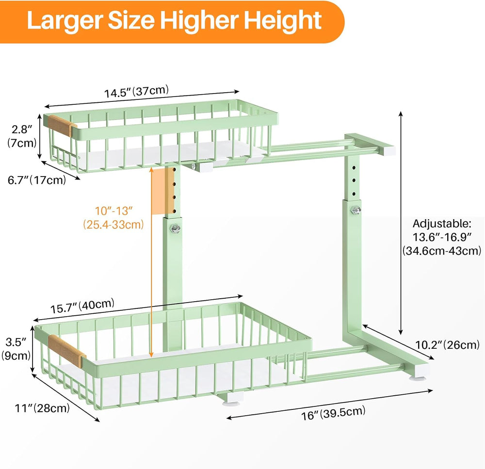 PXRACK Under Sink Organizer, Adjustable Height, 2 Tier Pull Out Under Cabinet...