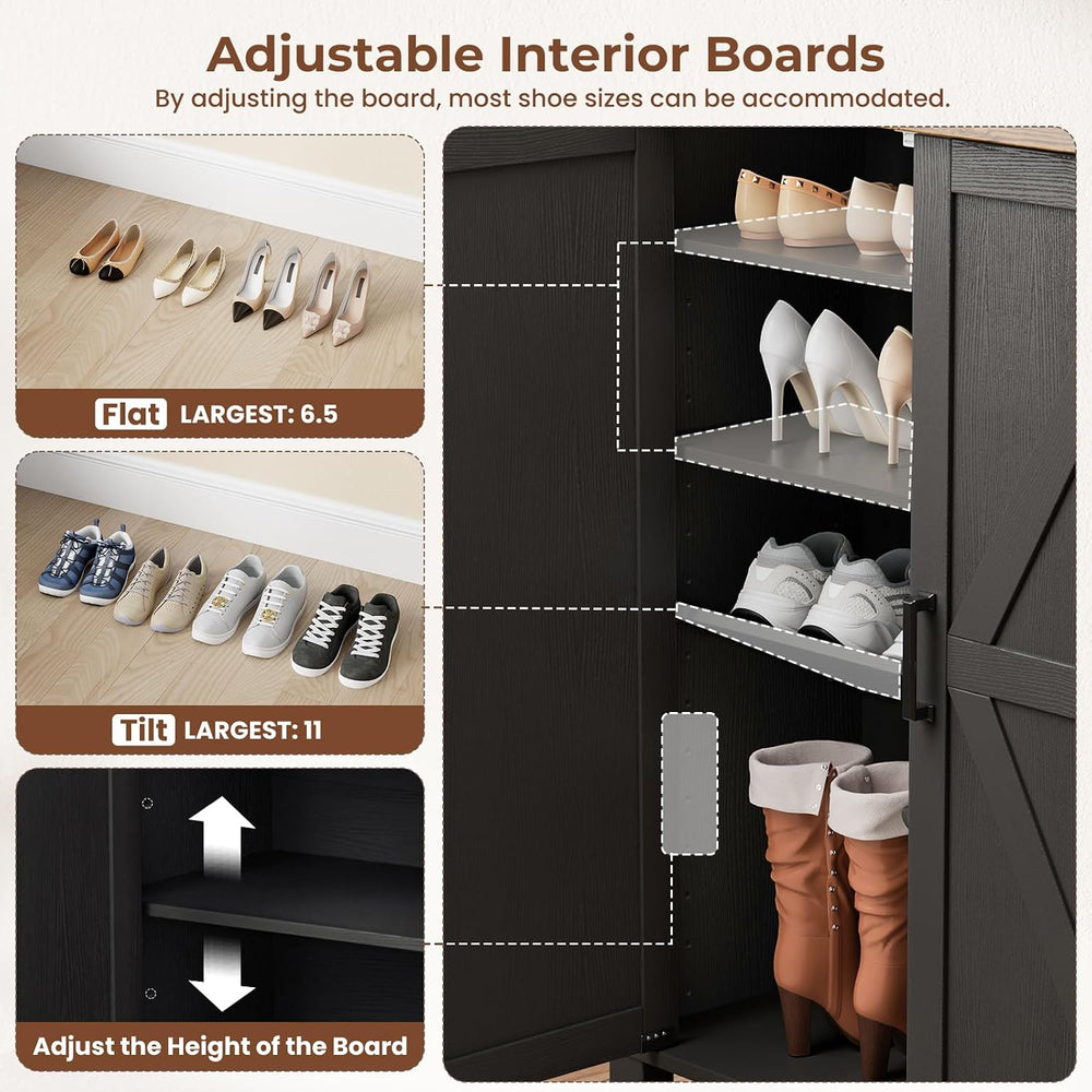 5-Tier Farmhouse Shoe Storage Cabinet with with 4 Adjustable Shelves, Black
