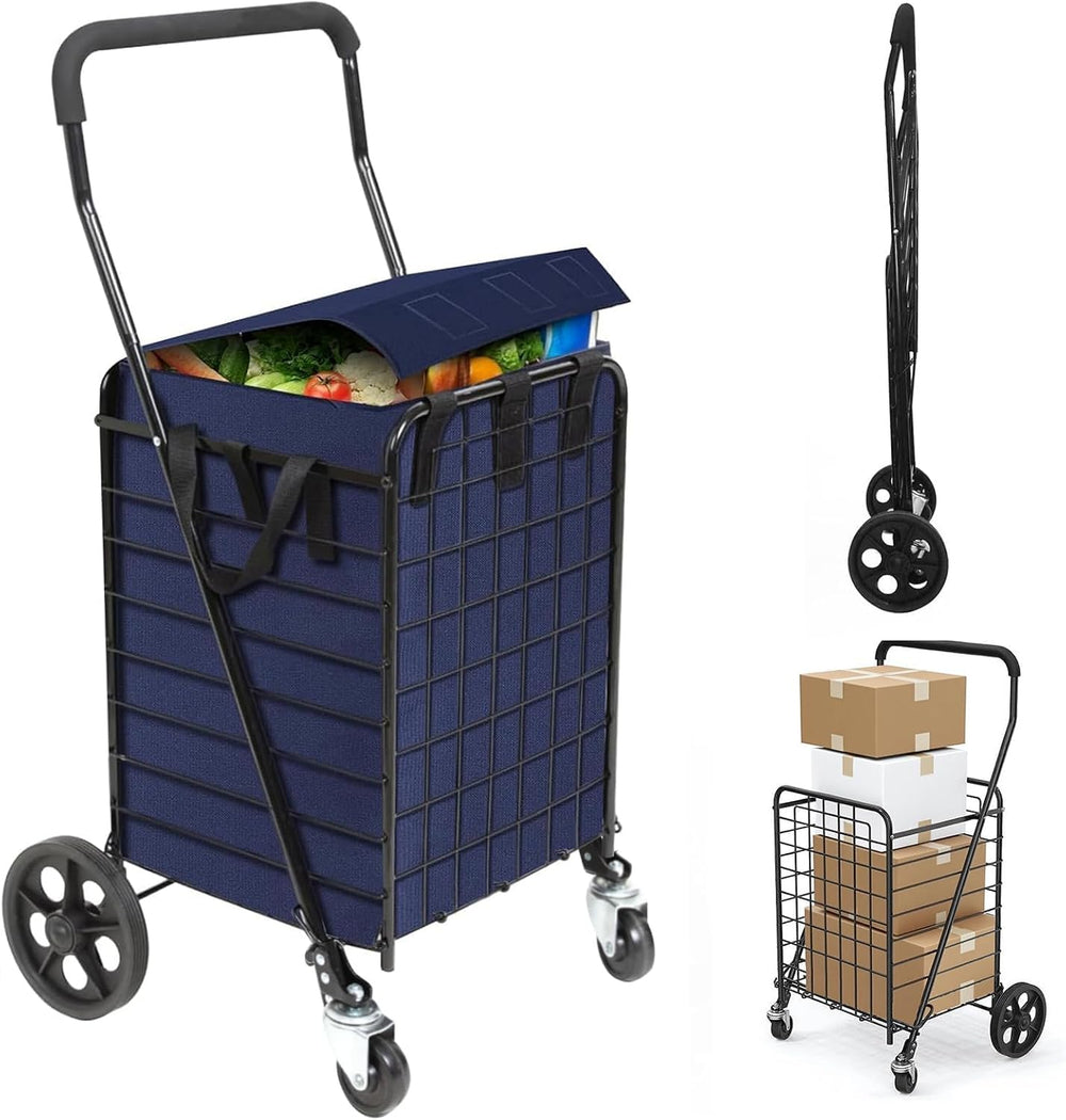 Kiffler Foldable Shopping Cart with Waterproof Basket Liner & 360° Swivel...