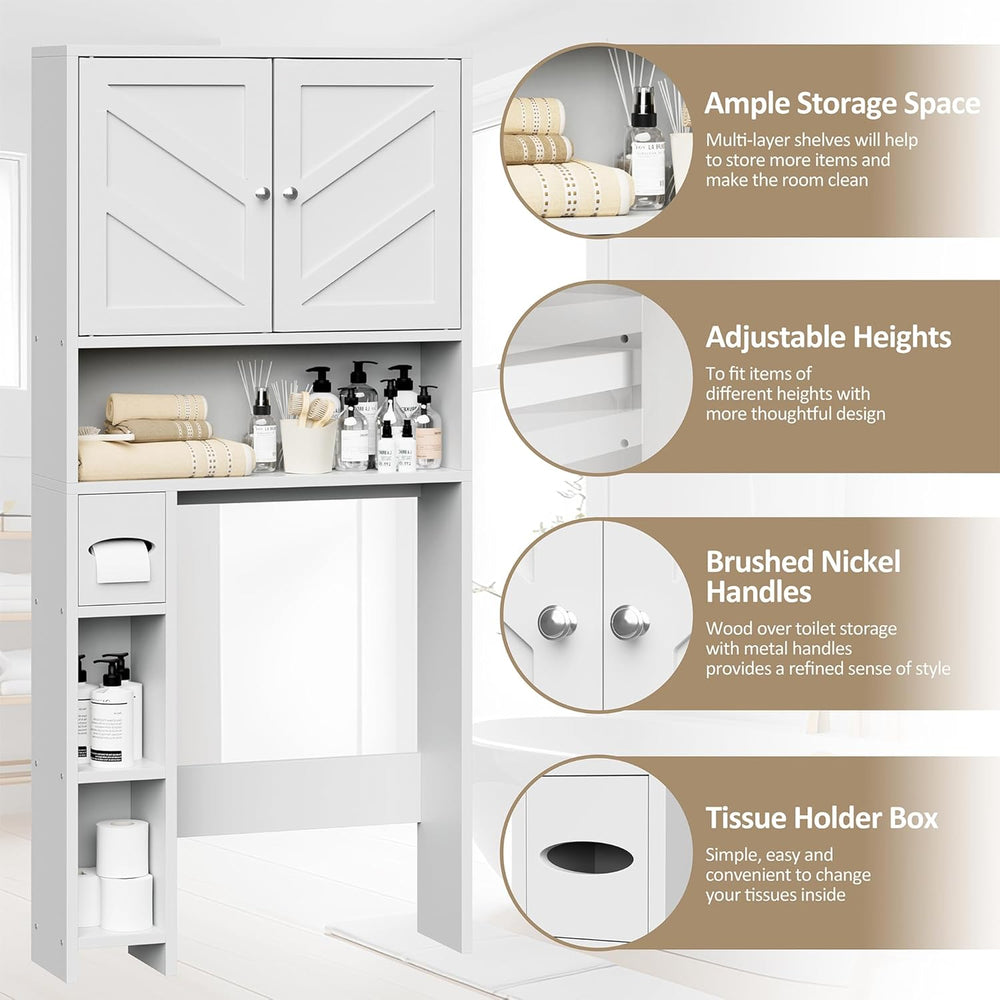 Bathroom Storage Cabinet Over Toilet with Toilet Paper Holder Stand, Freestan...