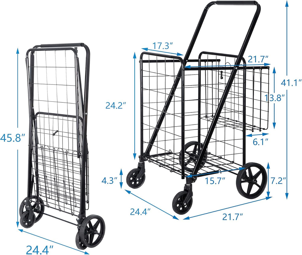 SUPER DEAL Folding Shopping Cart with Wheels and Double Basket for Groceries ...