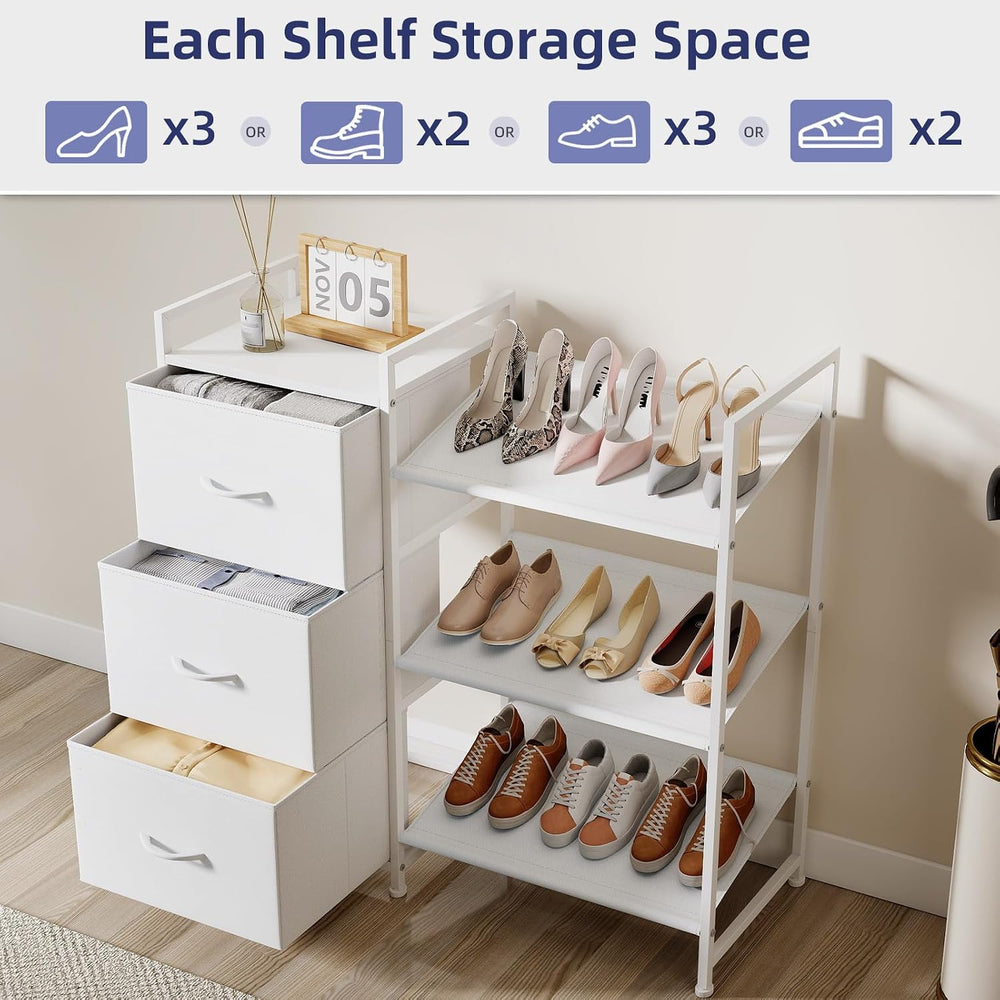 Somdot Shoe Rack, 3 Tier Shoe Organizer with 3 Drawers, Shoe Storage Shelf
